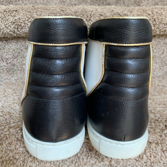 Louis Leeman Men\'s Leather White/Black with Gold Metal Front Trim Sneakers. main image 4